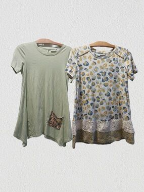 LOGO Lori Goldstein XXS Tunic Top Lot of 2 Boho Cottagecore Fairycore Leopard